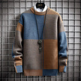 Half High Collar Color Blocking Warm Sweater/ High Quality Men Spring Autumn Slim Leisure Korean Long Sleeve Loose Knit Pullover