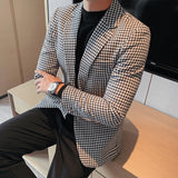 Joior British Style Slim Fit Houndstooth Blazer Men Fashion  Business Office Wedding Dress Suit Jacket High Quality Male Blazers