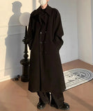 Autumn Winter Long Oversized Windproof Black Warm Woolen Coat Men Sashes Double Breasted Wool Blends Overcoat