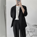 Joior Fashion Summer 2-piece Set Solid Color Single-breasted Casual Simple Student Wear Homme Loose Suits Wear (Blazers + Pants)