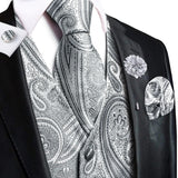 Joior High Quality Silk Mens Vests Champagne Paisley Waistcoat Neck Tie Hanky Cufflinks Brooch Set for Men Suit Wedding Office