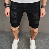 Joior Street Men Holes Distressed Slim Beach Denim Shorts Summer Stylish Solid Male Casual Jean Five-point Pants