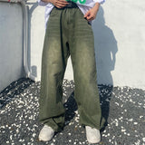 Joior Green Jeans Baggy Distressed Vintage Denim Trousers Male Wide Leg Pants Men Streetwear Retro Oversize Casual Hip Hop