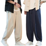 New Cotton Linen Harem Pants Solid Color Loose Large Jogging Sweatpants Breathable Basic Streetwear