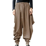 Joior Men Harem Baggy Pants Men Hakama Linen Casual Wide Leg Mens Pants Japanese Trousers Men Cross-pants Crotch Pants Pantalon