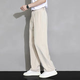 Joior New Men Ice Silk Pants Loose Casual Solid Wide Leg Business Trousers Straight Fashion Streetwear Summer Fabric Thin Pant Male