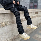 Joior Heavy Industry Hole Frayed Destruction Waxed Jeans Mens High Street Retro Straight Ripped Pencil Pants Oversize Denim Trousers