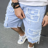 Joior Summer Men High Street Ripped Patch Denim Shorts Stylish Solid Casual Male Straight Jeans Shorts