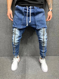 Joior High Quality Solid Pocket Jeans Mens Denim Cotton Pants Causal Vintage Cargo Pants Drawstring Stretchy Pencil Jeans Male