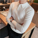 Joior Autumn Winter Slim Long Sleeved Polo Shirt Men's Solid Color Lapel knitted Bottom Sweater Business Simple Casual Polo Shirt Top