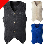 Joior Black Vest Men Renaissance Steampunk Coat Gothic Jacquard Waistcoat Single Breasted Business Formal Dress Vest for Suit