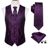 Joior 4PC Mens Extra Silk Vest Party Wedding Gold Paisley Solid Floral Waistcoat Vest Pocket Square Tie Suit Set