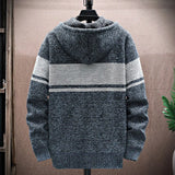 Joior WINTER OUTFITS Autumn Korean Hooded Men's Sweater with Thick and Velvet Men Cardigan Knitted Sweater Coat Stripe Jacket Male M-4XL