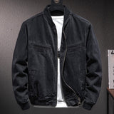 Joior Autumn New Stand Collar Zipper Denim Jacket Men Casual British Slim Black Motorcycle Male Baseball Jacket Cowboy Coat