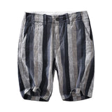 Joior Summer New Contrast Striped Shorts for Men Pure Linen Lightweight Beach Straight Loose Casual Button Up Short Pants