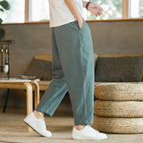 Joior Summer Men's Trousers Cotton Linen Fashion Casual Pants Solid Color Breathable Loose Shorts Straight Pants Streetwear M-5XL