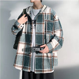 Joior Autumn New College Style Plaid Hooded Jacket Men Loose Fashion Women's Hoodie Woolen Fabric Male Korean Couple Woolen Coat