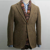 Joior Men's Suit Brown Blazer Prom Tuxedos Herringbone Wool Tweed Single Breasted Formal Bussiness Jacket for Wedding（Only Coat）