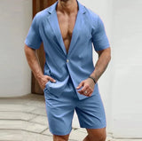 Joior 2024 American Style New Men's Stylish Sets Solid Short Sleeved Blazer Shorts Leisure Streetwear Male Suit 2 Pieces S-5XL