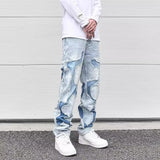 Joior Streetwear Swag Style Blue Frayed Jeans Pants for Men Retro Washed Ripped Casual Tapered Denim Trousers Slim Fit Y2k Jean Male