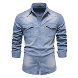 Joior Elastic Cotton Denim Shirt Men Long Sleeve Quality Cowboy Shirts for Men Casual Slim Fit Mens Designer Clothing