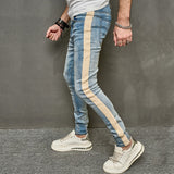 Joior Men Spring Stylish Patchwork Slim Pencil Jeans Pants Male Streetwear Solid color Casual Denim Trousers