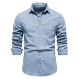 Joior Autumn New Cotton Men's Denim Shirt Solid Color Single Pocket Casual Long Sleeve Shirt Autumn Jeans Shirt for Men