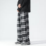 Joior Black White Plaid Velvet Joggers Pants Men Streetwear Oversized Pants Hop Hop Elastic Wasit Man Straight Trousers