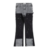 Joior High Street Spliced Speckled Ink Micro Flare Pants for Men Cleanfit Casual Washed Baggy Straight Denim Trousers Y2K Jeans