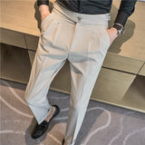 Joior British Style Autumn New High Waist Dress Pants Men Belt Design Slim Fit Suit Pants Formal Office Social Wedding Party Trousers