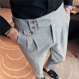 Joior British Style Spring New Solid Business Casual Suit Pants High Waist Button Men Formal Pants High Quality Slim Office Trousers