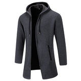 Joior Men's Fleece Long Cardigan Autumn Winter Knitting Jacket Solid Color Hooded Sweater Coat Plush Padded Outwear Fashion