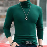 Joior Autumn Winter Long Sleeve Tees High Collar Tee Shirt Men Oversized T-shirt Undercoat Interior Lapping Large Tight Fit Solid Top