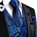 Joior High Quality Silk Mens Vests Champagne Paisley Waistcoat Neck Tie Hanky Cufflinks Brooch Set for Men Suit Wedding Office