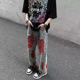 Joior High Street Ripped Y2k Mens Pants Goth Vintage Grunge Raw Edge Beggar Jeans Hip Hop Clashing Colors Fashion Casual Male Pants