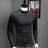 Joior Men's Turtleneck Tops Casual Full Long Sleeve Solid Black Stretch Base Layer for Autumn Winter Stretch Kpop Designer T Shirt Men