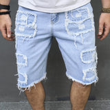 Joior Summer Men Streetwear Ripped Patch Denim Shorts Stylish Solid Casual Straight Male Jeans Five-point Pants