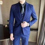 Joior 3 Pcs Set Blazers Jacket Pants Vest / Fashion Men's Casual Boutique Business Striped Groom Wedding Suit Trousers Waistcoat