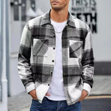 Joior FALL OUTFITS Men Vintage Shirt Jacket Men's Plaid Print Shirt Coat Casual Button Down Jacket with Long Sleeve Fleece Shacket for Autumn