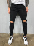 Joior Distressed Knee Holes Elastic Skinny Jeans Men Ripped Biker Denim Pants Solid Washed Streetwear Black Pantalones Hombre Joggers