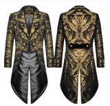 Joior Adult Men Medieval Cosplay Black Jackets Devil Fashion Gothic Steampunk Tailcoat Costume Black Brocade Damask Wedding Halloween