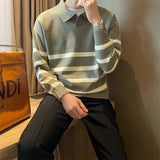 Joior Autumn Simple Lapel Striped Sweater For Men Casual Vintage Korean Fashion Knitwear Top New Y2K Loose Knitted Pullover Jumper