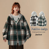 Joior Autumn New College Style Plaid Hooded Jacket Men Loose Fashion Women's Hoodie Woolen Fabric Male Korean Couple Woolen Coat