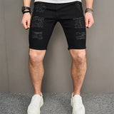 Joior Street Men Holes Distressed Slim Beach Denim Shorts Summer Stylish Solid Male Casual Jean Five-point Pants