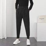 Joior Fashion Men Casual Pants Elastic Waist Small Feet Slim Korean Style Pleated Tapered Male Blazer Pants Trousers Streetwear