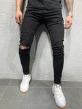 Joior Distressed Knee Holes Elastic Skinny Jeans Men Ripped Biker Denim Pants Solid Washed Streetwear Black Pantalones Hombre Joggers