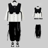 Joior Techwear Men's Sets Black Cargo Pants Men's Shirt Kit Long Sleeve Shirts Korean Streetwear Hip Hop Harajuku Spring