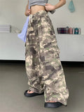 Joior Women's Camouflage Pattern Drawstring Design Thin Pants Girl Street Fashion Bottoms Female High Waist Straight Wide-leg Trousers