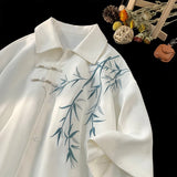 Joior Men's Short Sleeve Embroidery Shirt Asian Style Trend White Black Shirts Summer Casual Button Down Blouses