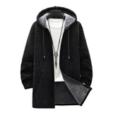 Joior Autumn Winter Men Hooded Sweater Thicken Long Sleeve Drawstring Plush Lining Mid-Length Knitting Jacket Male Coat Streetwear